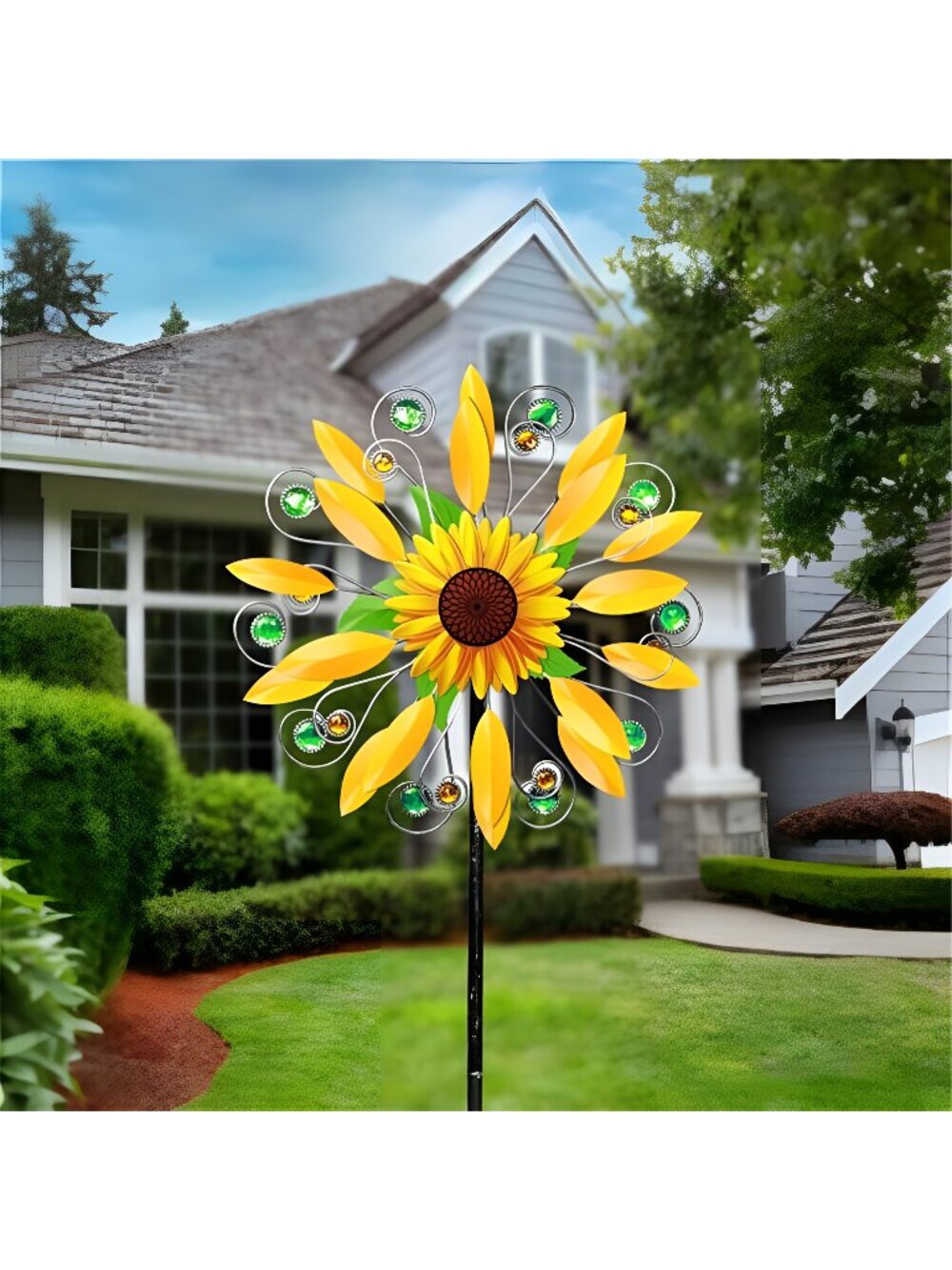 Sunflower Wind Spinner for Garden, Double Wind Sculpture for Garden Patio Yard